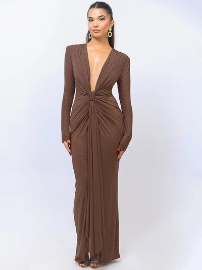 Stella™ | Deep V Pleated Maxi Dress