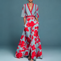 Women's Elegant Boho Maxi Dress – V-Neck Belted