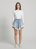 Patchwork Hem Denim Shorts — Light Blue