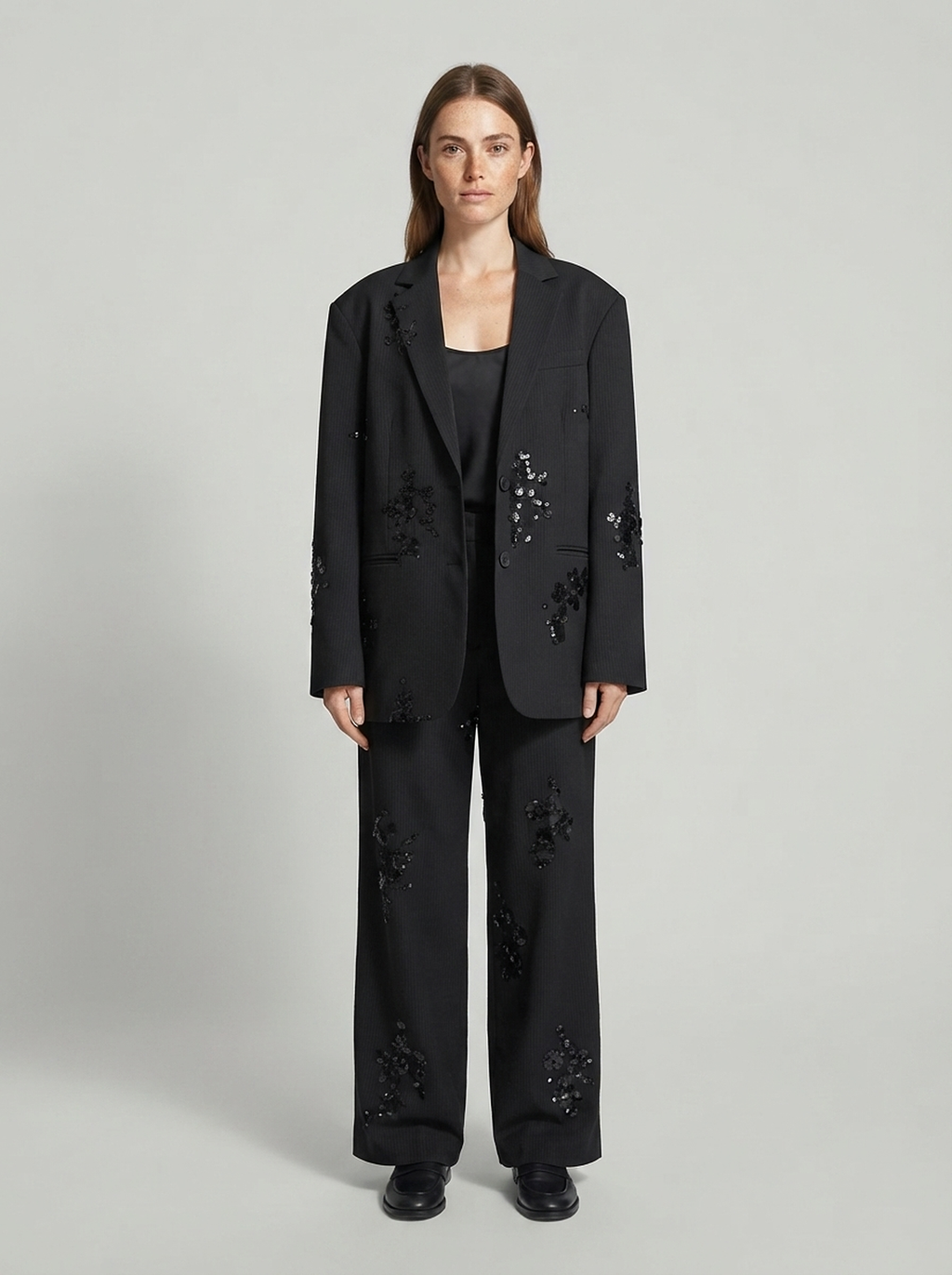 Sequin Blazer and Wide-Leg Trouser Set - front view