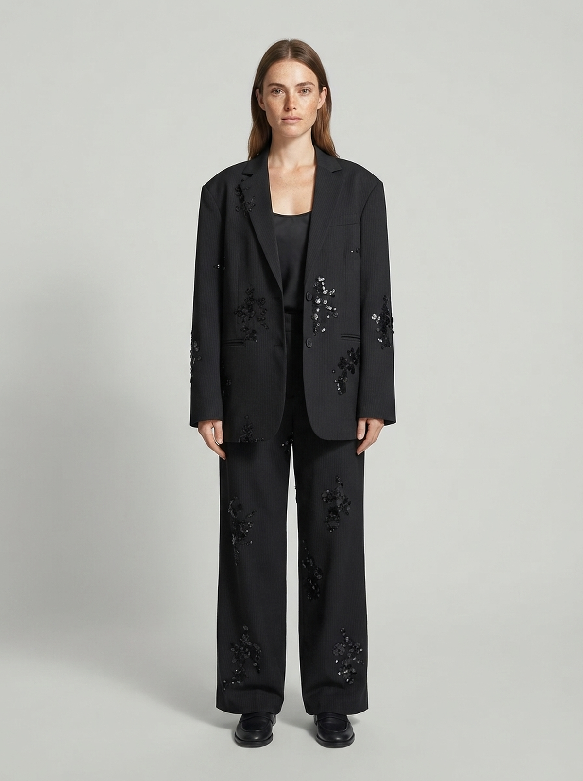 Sequin Blazer and Wide-Leg Trouser Set - front view