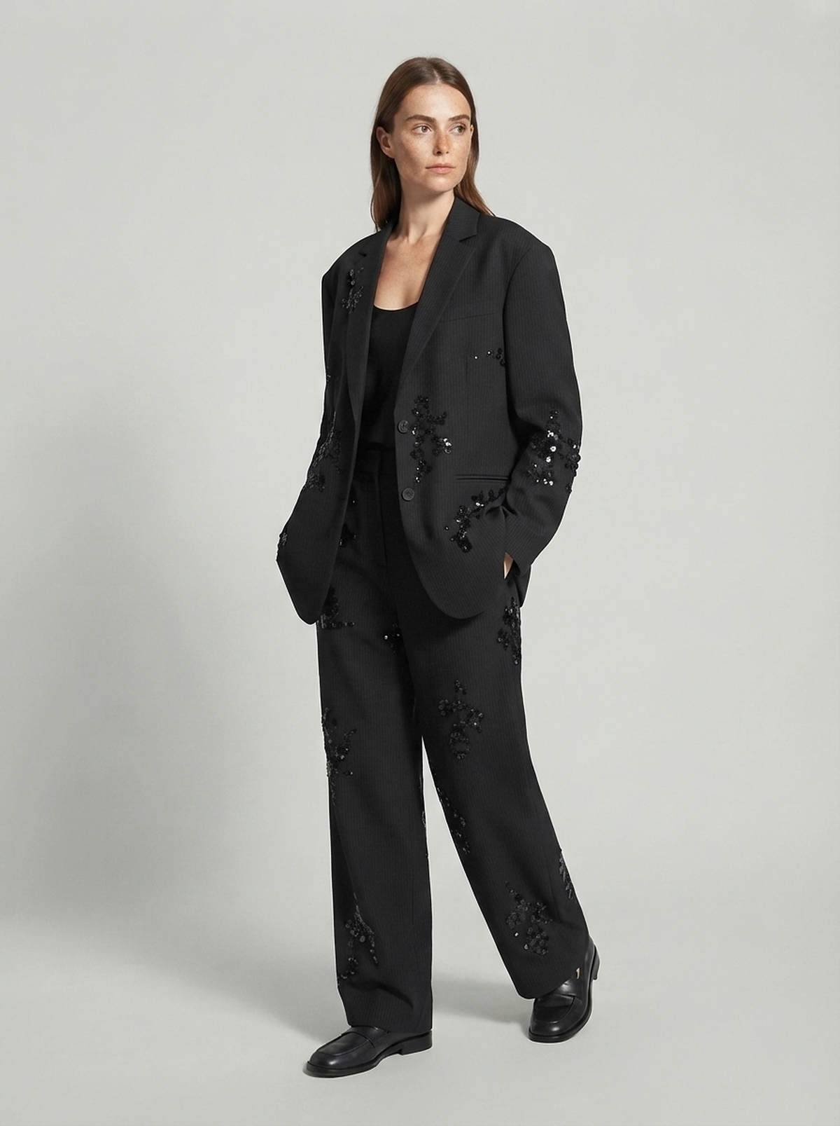 Sequin Blazer and Wide-Leg Trouser Set - fabric detail view
