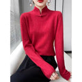 Women's 100% Wool Mandarin Collar Sweater – Slim Fit