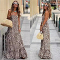 Women's Leopard Print Halter Maxi Dress – Backless