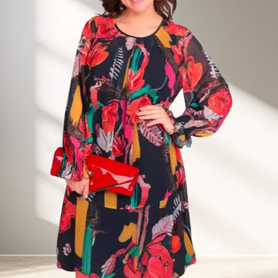 Fleur™ | Long-Sleeved Round-Neck Light Floral Dress