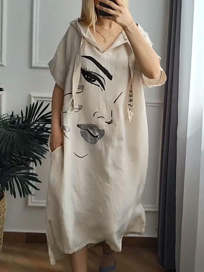 Megan™ | Retro Abstract Print Hooded Dress