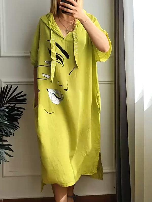 Megan™ | Retro Abstract Print Hooded Dress