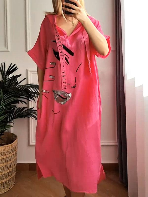 Megan™ | Retro Abstract Print Hooded Dress