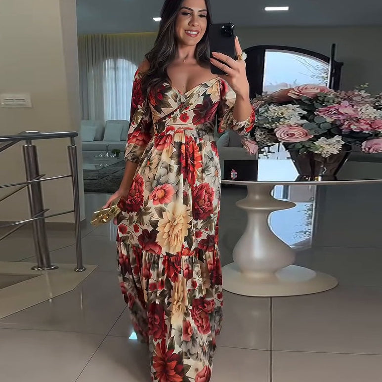 Elisha™ | Boho Floral V-Neck Maxi Dress