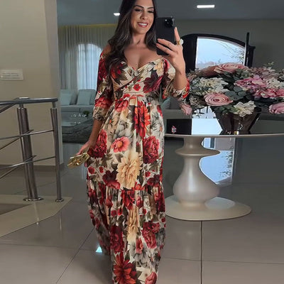 Elisha™ | Boho Floral V-Neck Maxi Dress