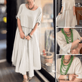 Women's Round Neck Blouse and Skirt Two-Piece Set