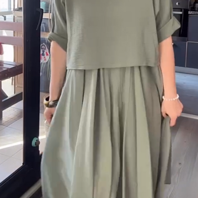 Mabelle™ | Round Neck Blouse and Skirt Two-Piece Set