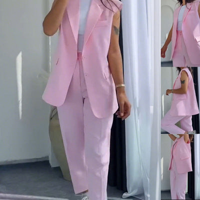 Evie™ | Women's Stylish Sleeveless Blazer and High-Waisted Trousers Set