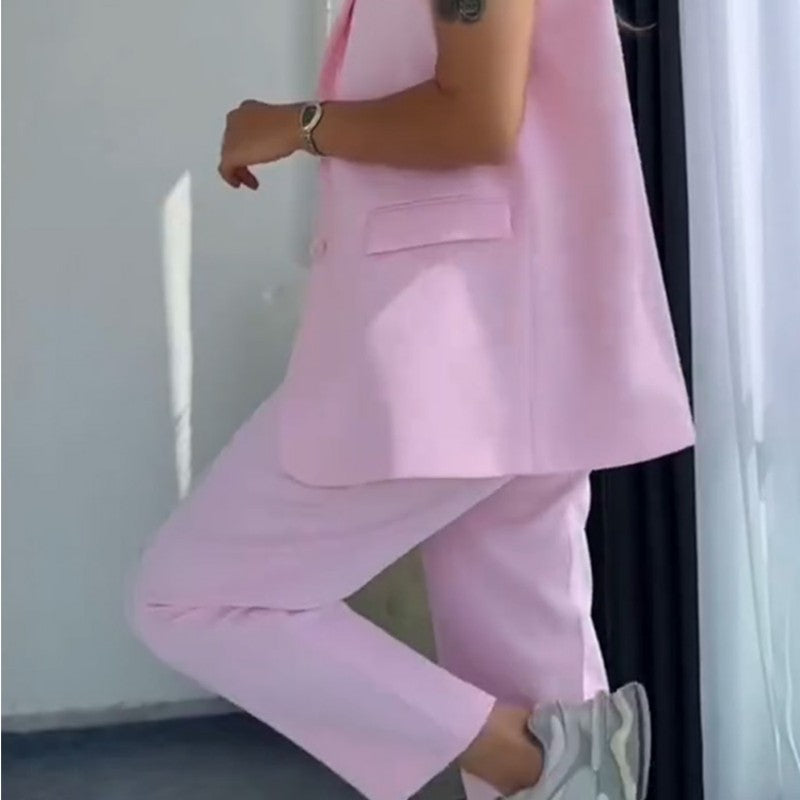 Evie™ | Women's Stylish Sleeveless Blazer and High-Waisted Trousers Set