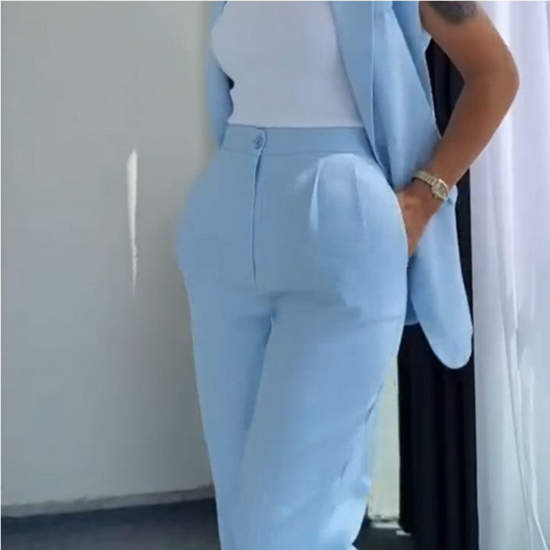 Evie™ | Women's Stylish Sleeveless Blazer and High-Waisted Trousers Set