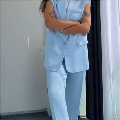Evie™ | Women's Stylish Sleeveless Blazer and High-Waisted Trousers Set