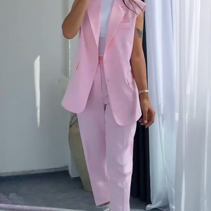 Evie™ | Women's Stylish Sleeveless Blazer and High-Waisted Trousers Set