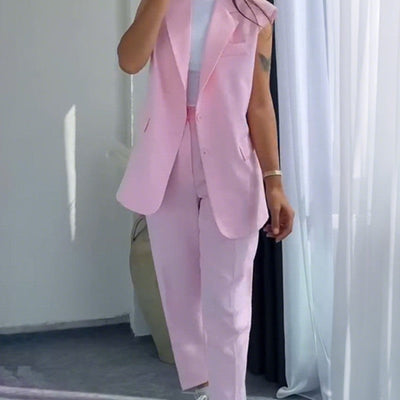 Evie™ | Women's Stylish Sleeveless Blazer and High-Waisted Trousers Set