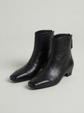 Square Toe Ankle Boot with Back Zip and Block Heel