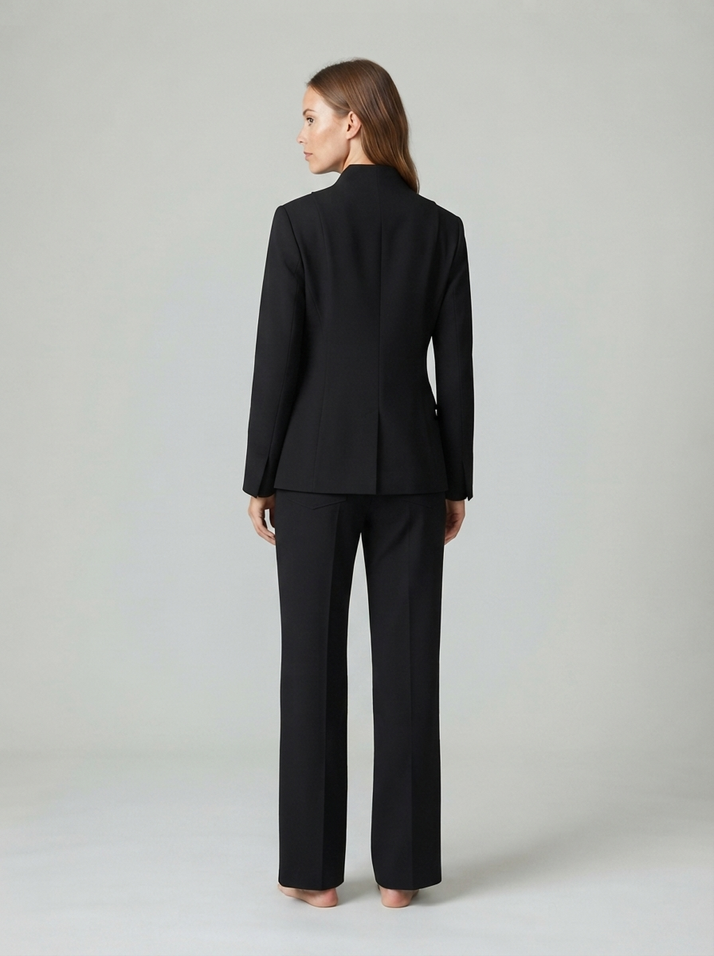 Stand-Collar Jacket and Wide-Leg Trouser Set - back view