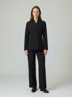 Stand-Collar Jacket and Wide-Leg Trouser Set - front view