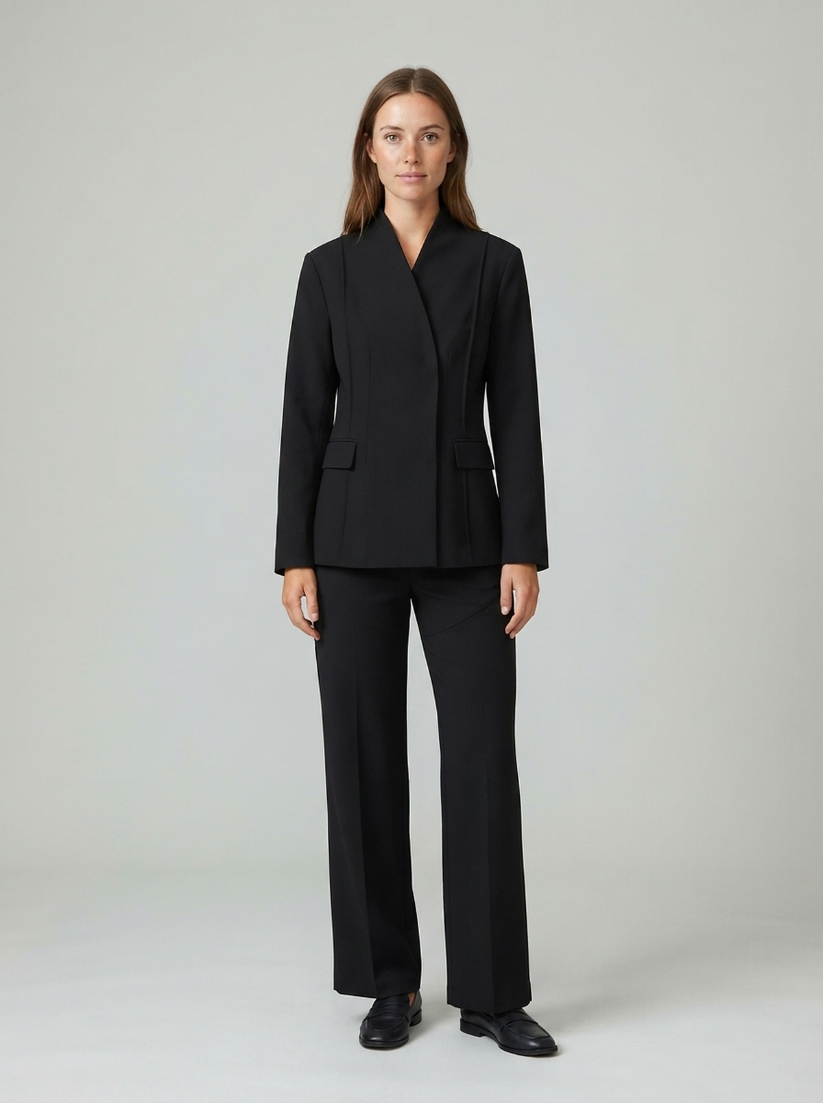 Stand-Collar Jacket and Wide-Leg Trouser Set - front view