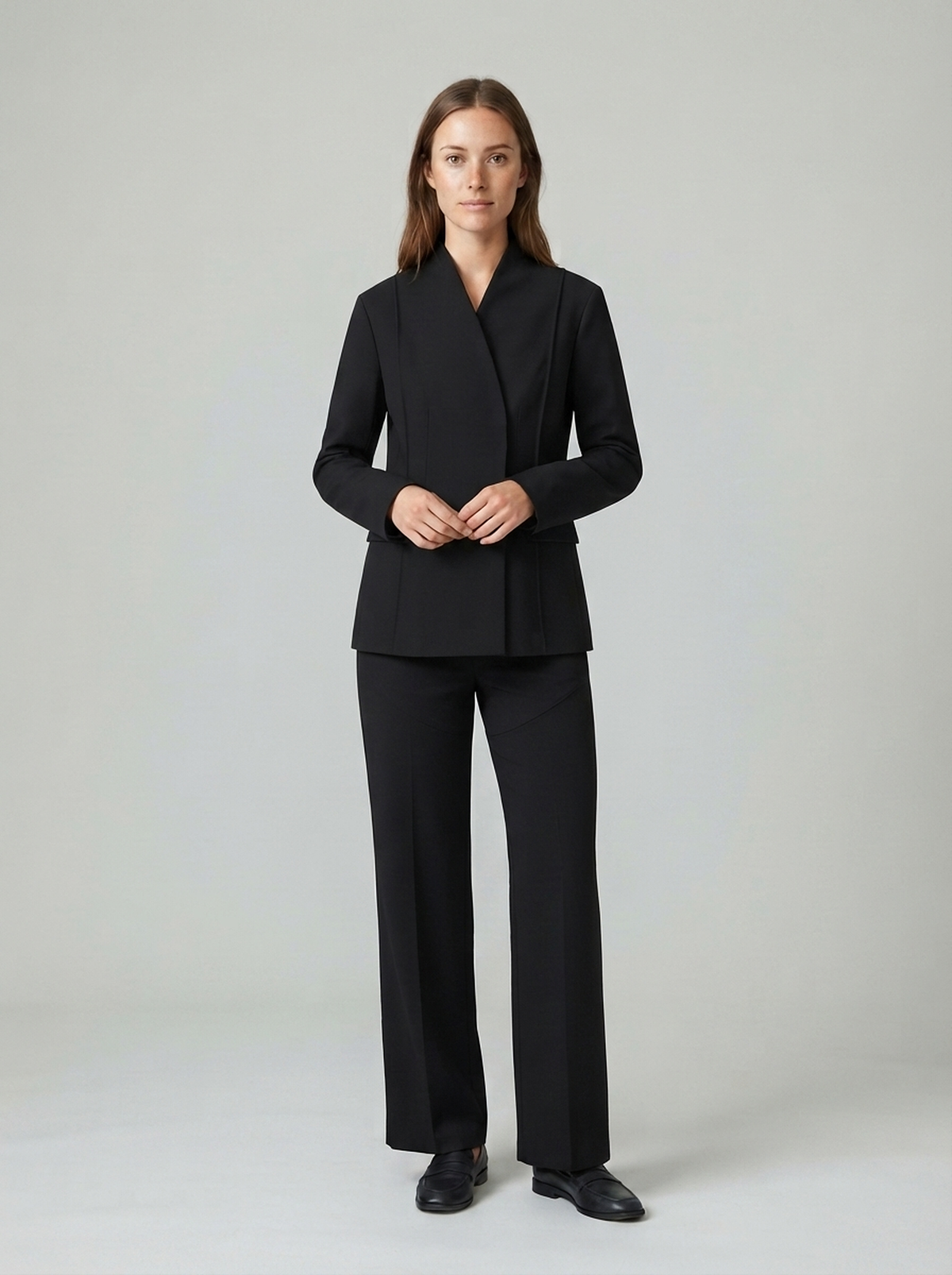 Stand-Collar Jacket and Wide-Leg Trouser Set - fabric detail view