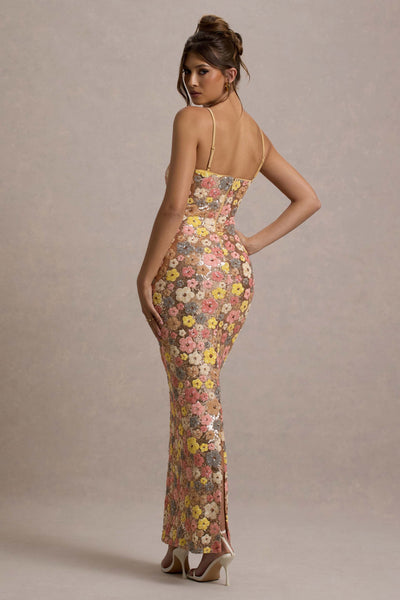 Victoria™ | Floral Sequin Strapless Maxi Dress