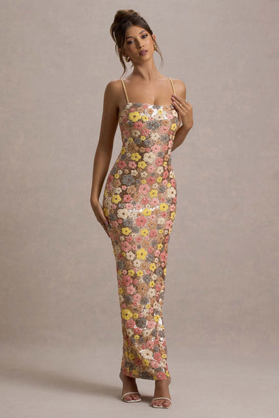 Victoria™ | Floral Sequin Strapless Maxi Dress
