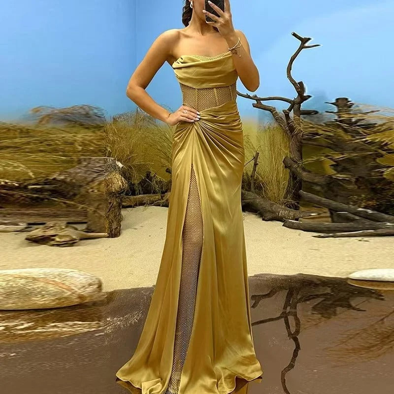 Margaret™  | Sexy Glitter Mesh Satin Evening Dress