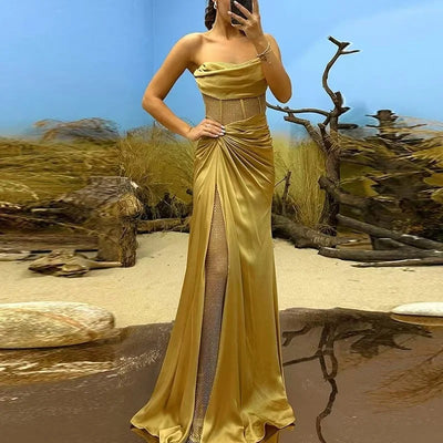 Margaret™  | Sexy Glitter Mesh Satin Evening Dress