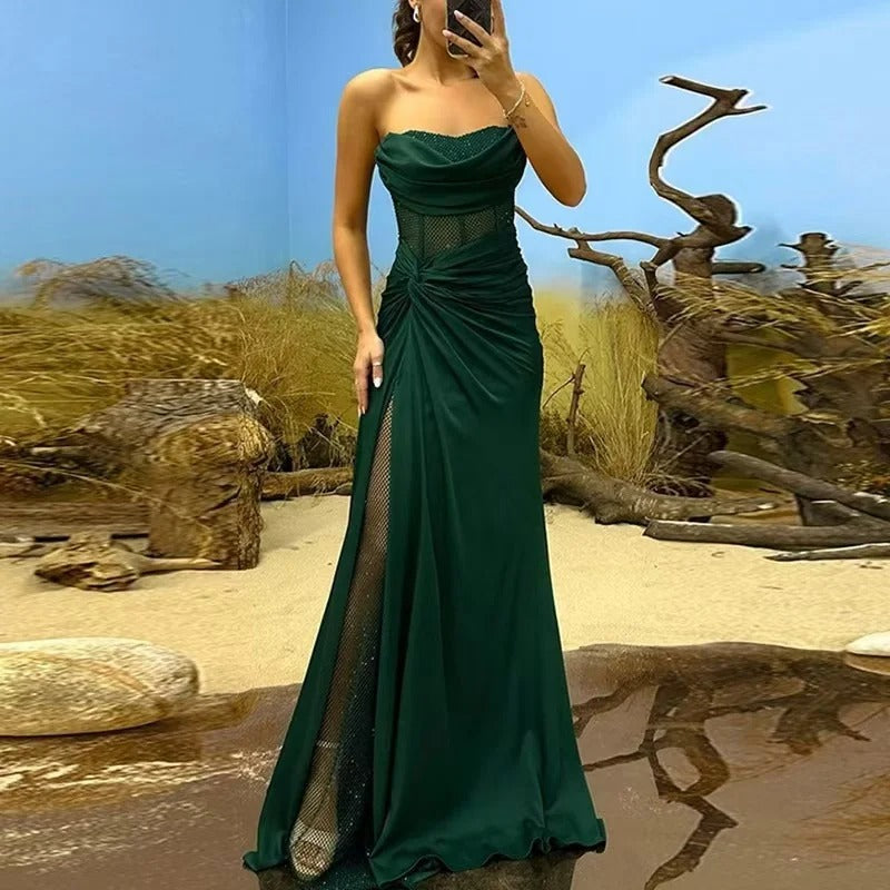 Margaret™  | Sexy Glitter Mesh Satin Evening Dress