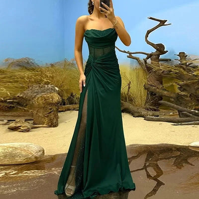 Margaret™  | Sexy Glitter Mesh Satin Evening Dress