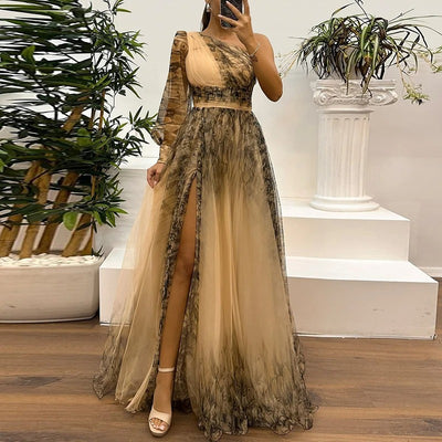 Charmaine™ | Light Green Single Sleeve Tulle Evening Dress