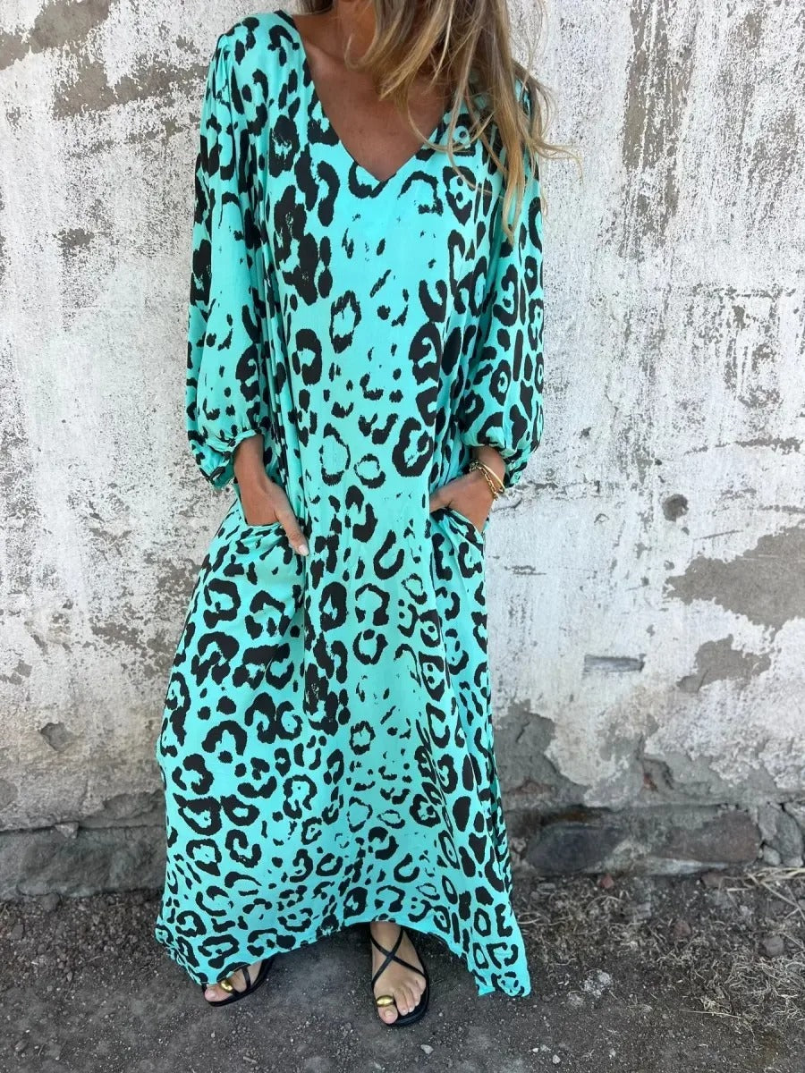 Florence™ | Leopard Print V-Neck Maxi Dress