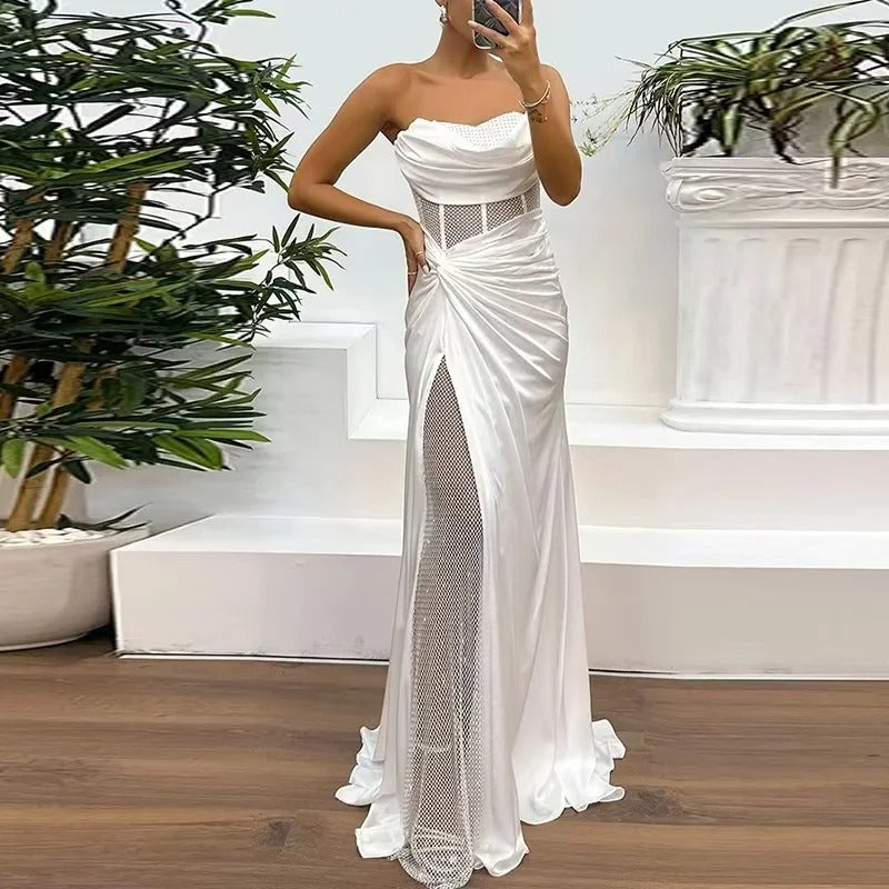 Margaret™  | Sexy Glitter Mesh Satin Evening Dress