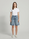 Wide-Leg Denim Shorts — Light Blue
