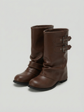 Women's Slouch Boots: Buckle Fold Over Mid Calf