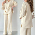 Women's V-Neck Sweater & Wide-Leg Trousers Set