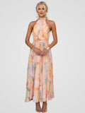 Women's Elegant Blossom Halter Long Dress – Backless